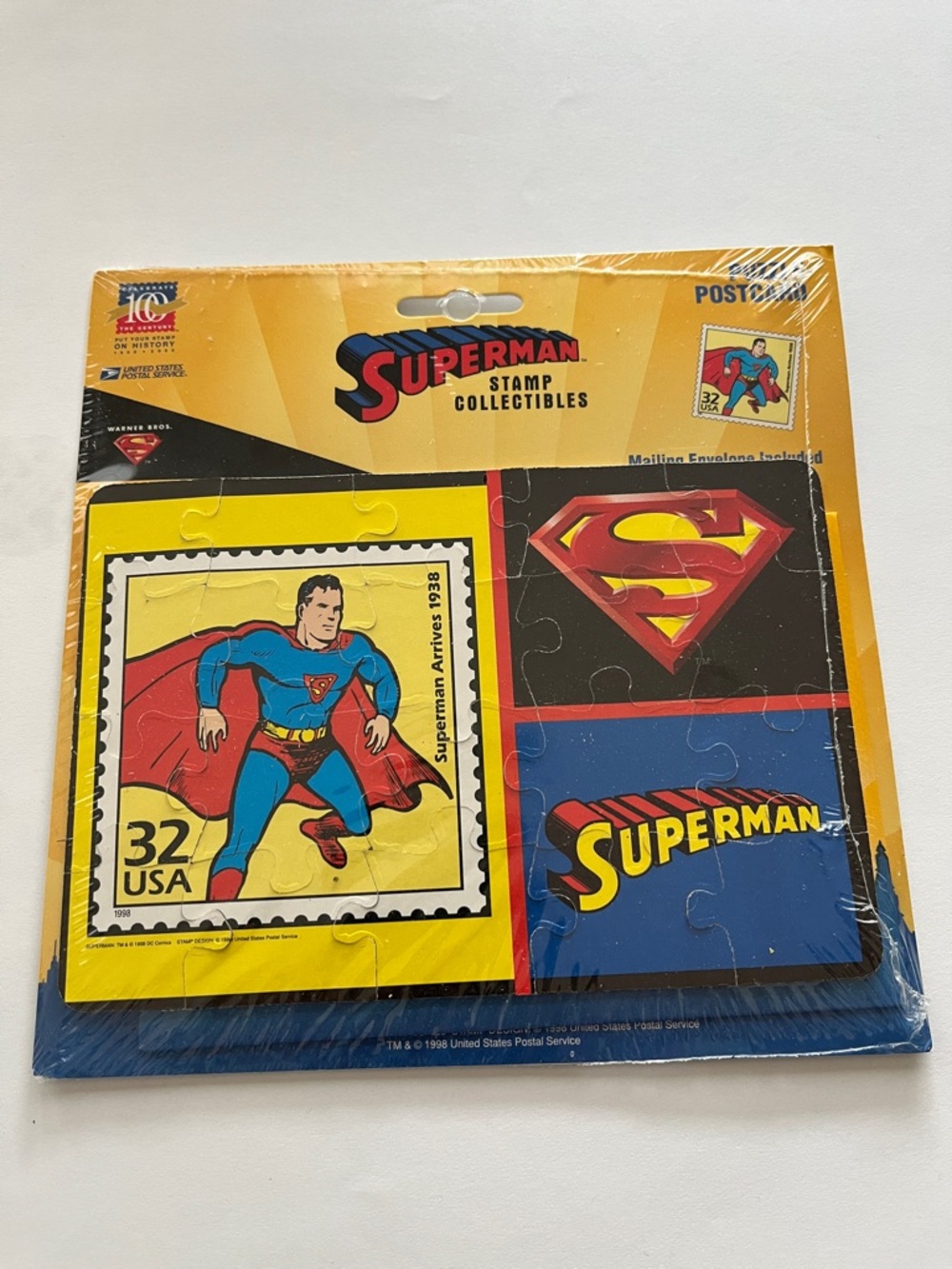 Superman Stamp Collectibles Display - Yellow, Red, Blue